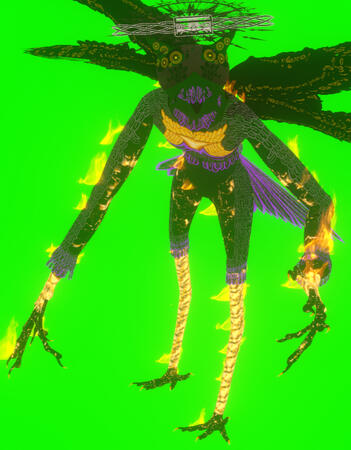 Commission: an owl anthro monster (posed by the commissioner in the user-generated content game VRChat)*