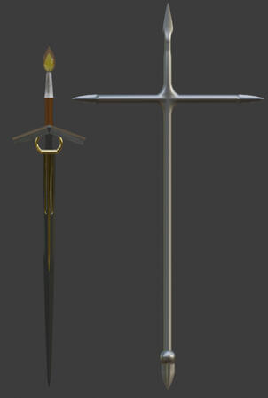 A church themed sword and polearm.