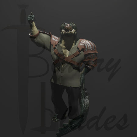 Finished crocodilian humanoid in medieval-styled clothes. ***